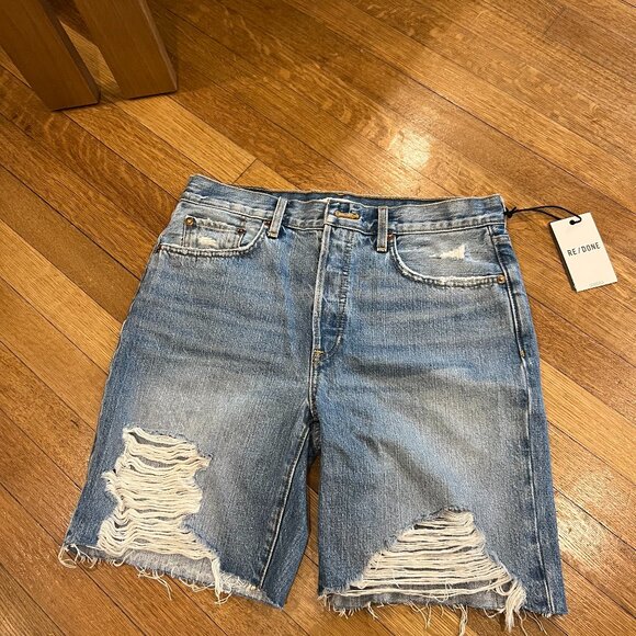 Re/done Distressed Denim Bermuda Shorts - Picture 2 of 4